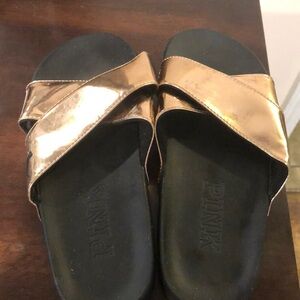 PINK Victoria’s Secret Rose Gold Criss Cross Slides Sandals